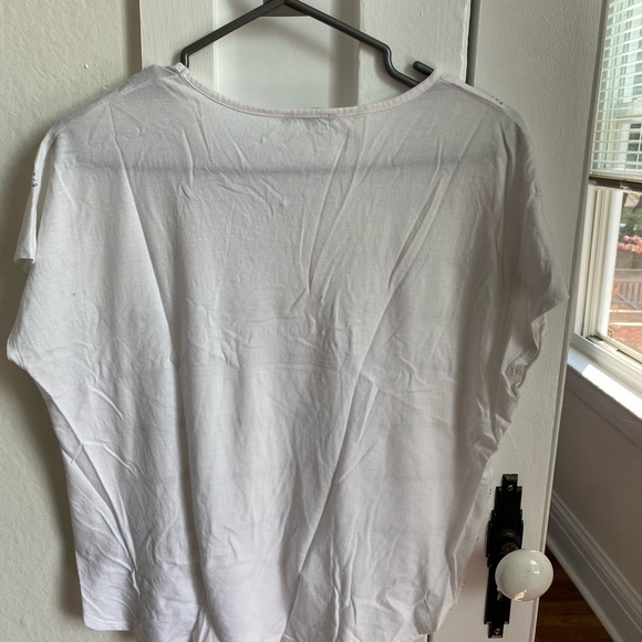 White shirt sleeve t-shirt with sequin dots. Barely worn, but few dots missing. - Picture 7 of 7